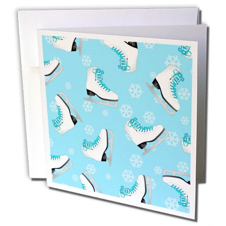 3dRoseFigure Skating - Skate and Snowflake Print - Ice Blue - Greeting Card, 6 x 6 inches, single (gc_77478_5)