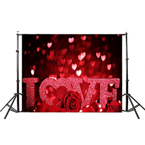 LB 7x5ft Valentine's Day Photography Backdrop Red Rose Flower Love Hearts Romantic Photo Background Mother's Day Wedding Bridal Shower Party Banners Decorations Photo Booth Studio Props