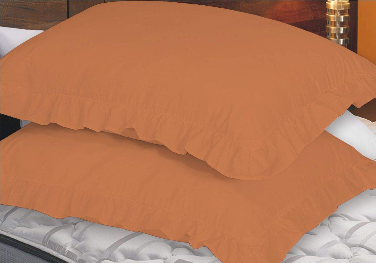 ZASH LONDON Ruffle Pillowcases Luxury Decorative Frilled Edge Oxford Pillow Cases Plain Dyed Poly Cotton Pillow Covers (Orange)