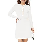 Haloumoning Girls Long Sleeve Sweater Dress Kids Casual Front Button A-Line Knit Fall Dresses 5-14 Years