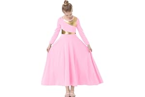 ORIDOOR Girls Praise Dance Dress Metallic Gold Liturgical Worship Church Robe Full Length Swing Lyrical Costume