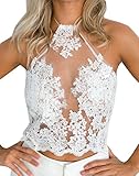 FANCYINN Women Crochet Floral Lace Sexy Halter Neck Cocktail Tank Top Vest