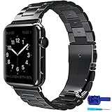 Apple Watch band 42mm, AUCEE iWatch band Stainless Steel Strap Wrist Bands Replacement with Durable Folding Metal Clasp for Apple Watch (Black)
