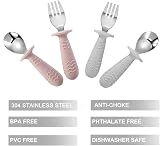 PandaEar 4 Pack Toddler Cutlery Set Stainless Steel U tensils Pink Grey view 3