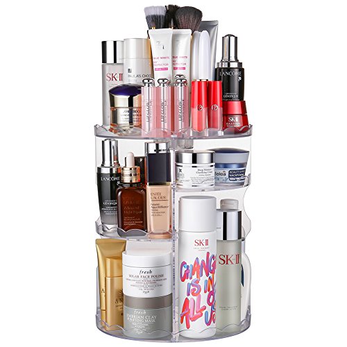 Jerrybox 360 Degree Rotation Makeup Organizer, Adjustable Multi-Function Cosmetic Storage Unit, Compact Size with Large Capacity, Fits Different Types of Cosmetics and Accessories, Clear Transparent