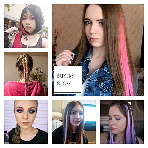 Hawkko 20PCS Colored Clip in Hair Extensions 22 Inch Colorful Straight Party Highlights Multi-Colors Synthetic Hairpieces for Women Girls - Thumbnail 3