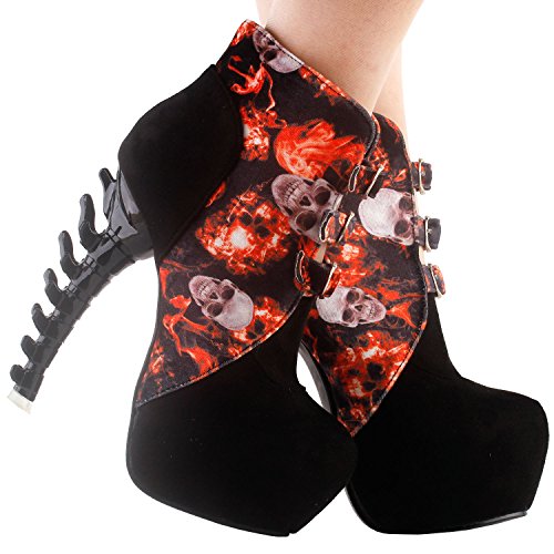 SHOW-STORY-Black-Skull-in-Fire-Strappy-Buckle-High-top-Bone-High-Heel-Platform-Ankle-BootsLF80664