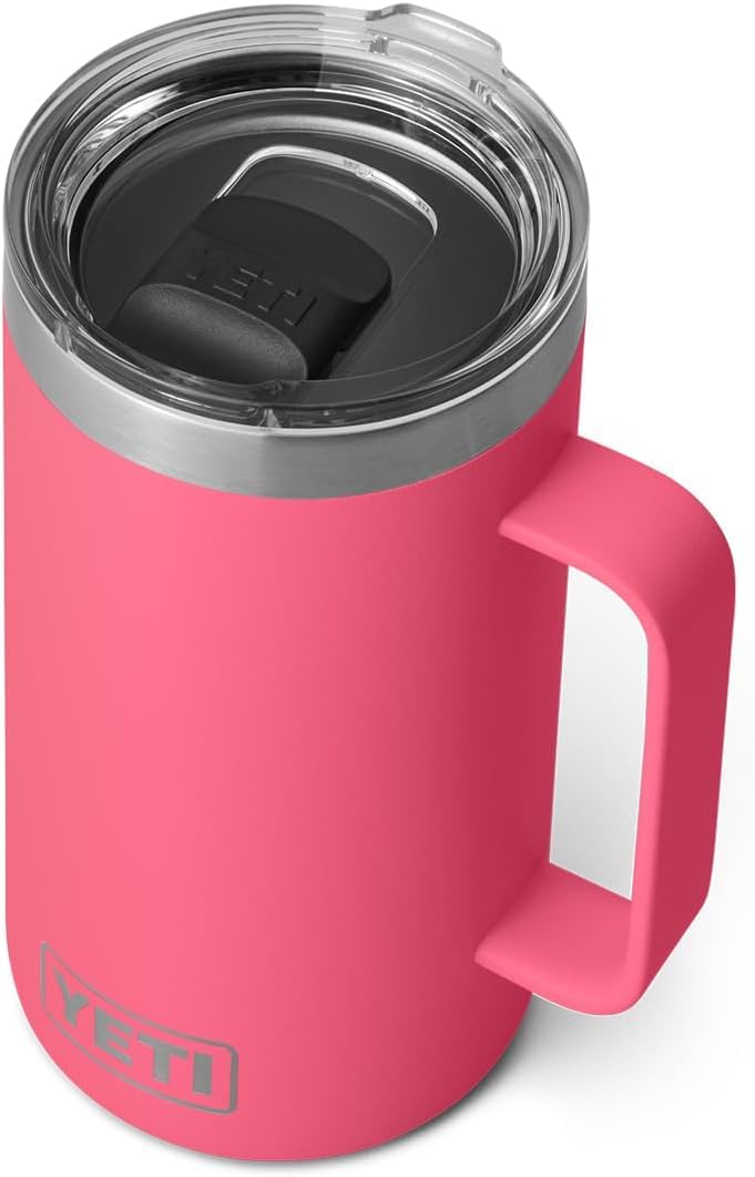 YETI Rambler Mug, Vacuum Insulated Stainless Steel Mug with Magslider Lid, Tropical Pink, 24 oz (709 ml)