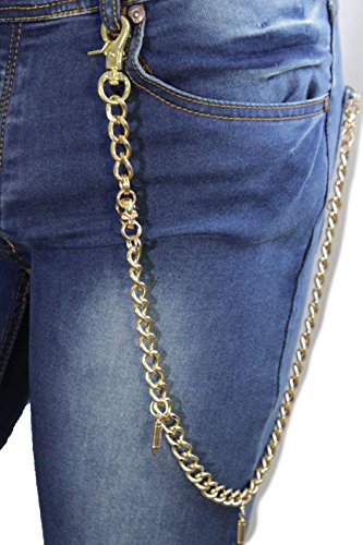 TFJ Men Metal Wallet Chain Biker Keychain Long Gold Skeleton Skulls Bullet Gun Charms