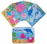 Vileafy Marine Organism Series Jigsaw Puzzle Sets, 4-Pack 4 Complexities, Best for 3-5 Years Old Babies to Develop Dexterity and Problem Solving, Free Iron Box for Easy Storage, 6 1/2