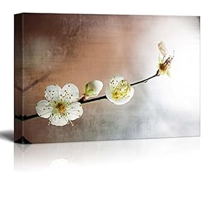 Cherry Blossom Branch Over a Copper and Silver Background - Canvas Art Home Art - 12x18 inches