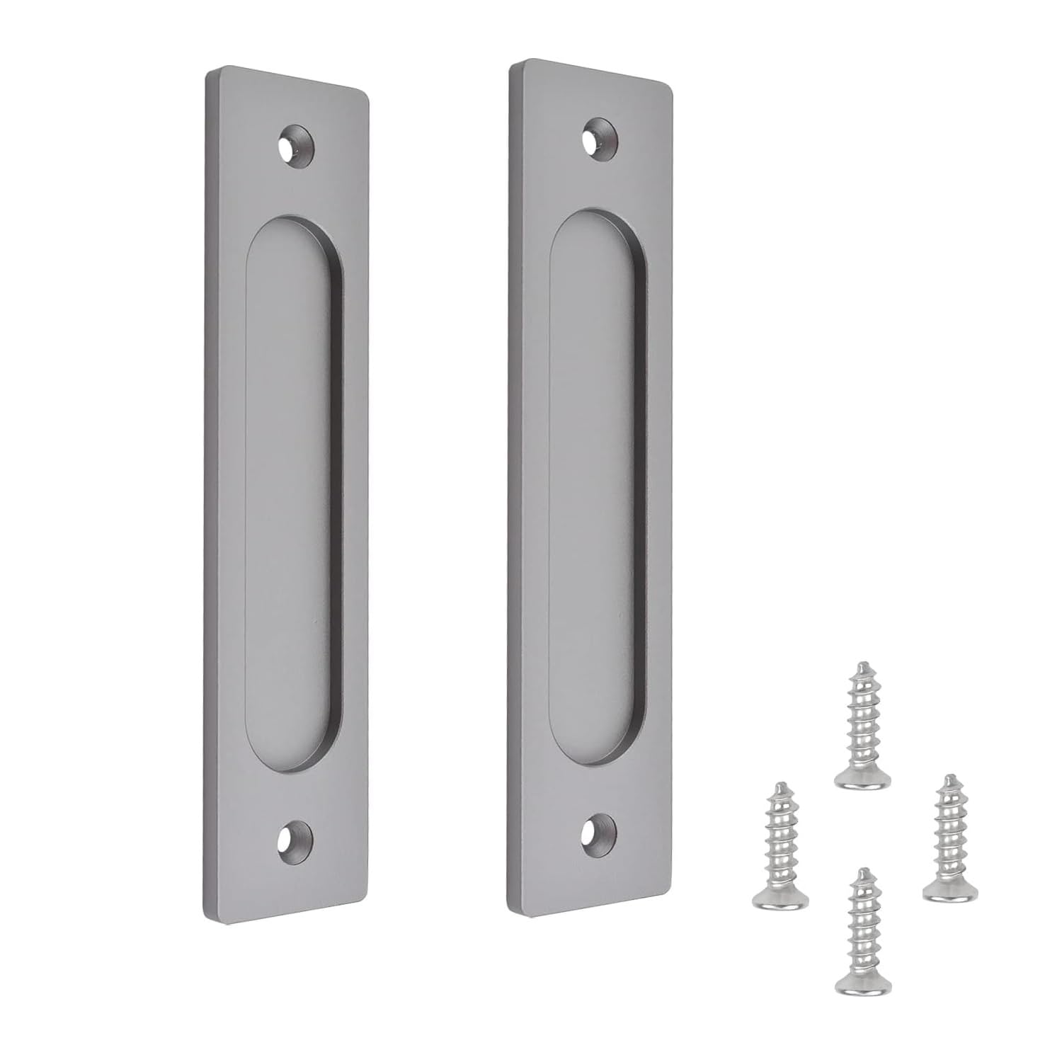 MiJunHD Recessed Sliding Door Pull, 2Pcs Rectangular Matte Gray 180 * 40mm Solid Aluminum Alloy Flat Bottom Handle Finger Pull with Screws for Sliding Barn Door,Closet,Cabinet,Windows
