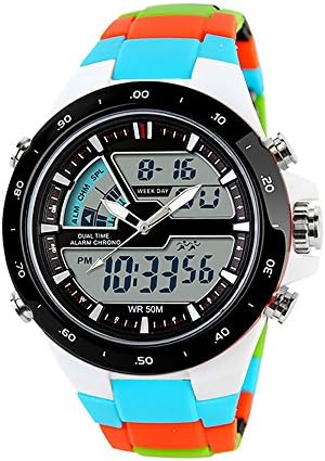 Men's Dual Time Zones Multifunctional Analog-Digital Sporty Wrist Watch,Camouflage Blue