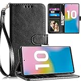 Youcover Samsung Galaxy Note 10 case Wallet,Kickstand Wrist Strap Anti-Scratch Shockproof Card Holder PU Leather Stylish Protective Phone Case-Black