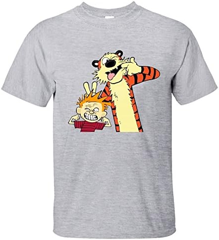 Men's Top Calvin And Hobbes Logo Soft Cotton Short Sleeve T-Shirt grey XXL