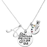 Personalized Artist Paint Palette & Paint Brush Pendant Necklace - She Believed She Could Jewelry Gift for Women, Teens and Girls, Painter Gift, Artist Necklace