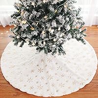 FengRise Christmas Tree Skirt Decorations - 48 Inches White Faux Fur Gold Snowflake Tree Skirt Rustic Large Tree Xmas Ornaments for Christmas Party Holiday Home Decor Indoor Outdoor