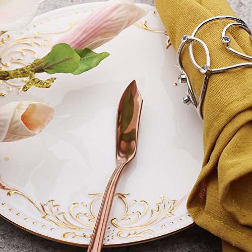 Onlycooker 7-inch 6 Piece Butter Knife Copper Flatware Silverware Set for 6 Stainless Steel Cutlery Dishwasher Safe (Rose Gold)
