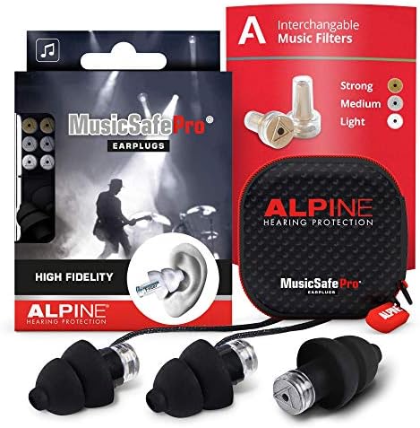 Alpine MusicSafe Pro High Fidelity Music Ear Plugs for Concert & Noise Reduction – 3 Premium Filter Sets – Professional Musicians, DJs Hearing Protection – Soft Hypoallergenic Reusable Black Earplugs