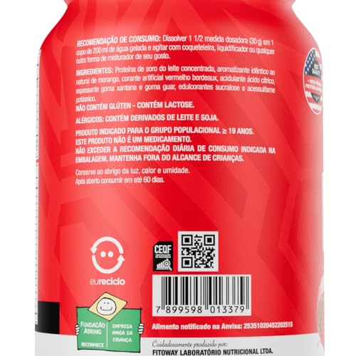 Whey Protein 100% Concentrado Pote 900g Sabor Morango - Ftw Suplemento Alimentar, Proteína do Soro do Leite, Alto Valor Biológico
