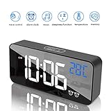 Fuhuim LED Display Digital Alarm Clock with USB Port Charger,Dual Alarms,Temperature Detection,Adjustable Brightness, Battery Back Up,Clock for Bedroom Travel Alarm Clock (Black)