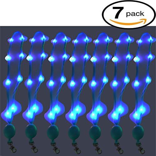 LED Light Up Cruise Lanyard Keychain ID Card Badge Key Holder 3 Flashing Modes, Long-lasting, Quick Flashing, Slow Flashing for Students Office Worker [7 Pack, Blue]