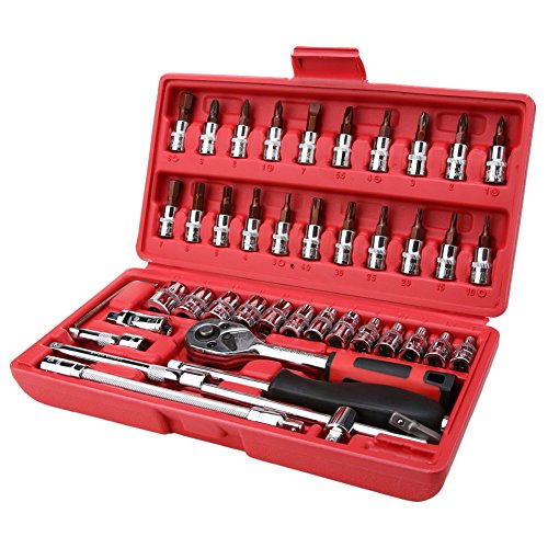 Awakingdemi Drive Socket Set, 46pcs Spanner Socket Set 1/4" Car Repair