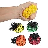 sunpangpang 12pcs Mesh Squishy Ball, Rubber Stress Relief Squeezing Soft Rubber Vent Grape Ball, Slime Stress Ball, Anti Stress Toys(Yellow, Orange, Purple and Green) (S)