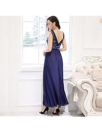 Vestido largo de dama de honor estilo retro con cuello en V y cuello halter largo para dama de honor de Miusol