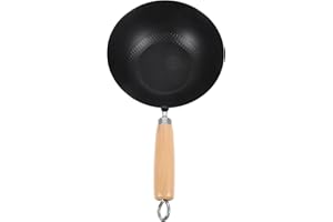 KHBUAB Japanese Style Mini 20cm Cast Iron Wok Pan for Single Use, Uncoated Flat Bottom Stir-Fry Pan
