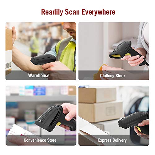 image for TaoTronics Barcode Scanner, Handheld USB Barcode Scanner, 1D Laser Wir
