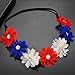 LUX ACCESSORIES Red White Blue American Flag 4th of July Independence Floral Flower Stretch Crystal Headband
