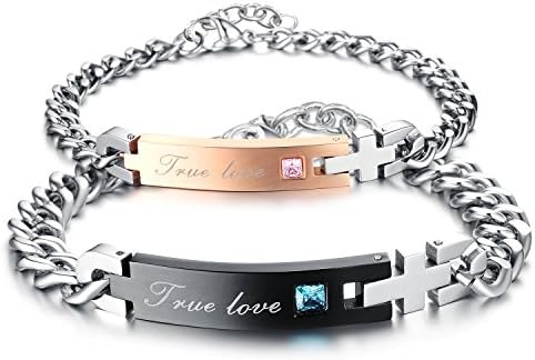 Topsue His &amp; Hers Matching Set Titanium Stainless Steel Couple “True Love” Bracelets (One Pair)