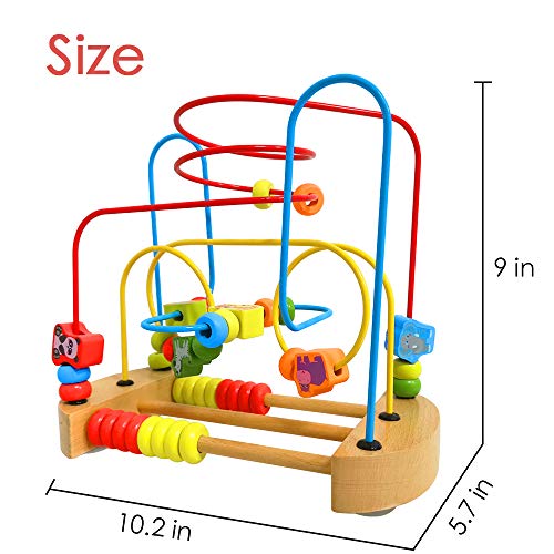 ToyerBee Bead Maze, Wooden Toys with Animals Graphics, Educational Abacus Beads Circle Toys, Colorful Roller Coaster Game, Gift for Children Toddlers Kids Boys Girls - Thumbnail 5