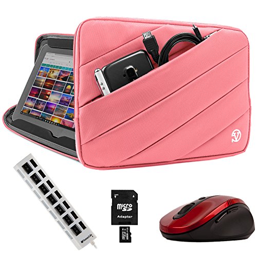 Protective Bag Pink 9-10" Carrying Sleeve w/ 7 Port USB HUB, 64GB Micro SD Card , Wireless Mouse For University College High School, Elementary, Middle School