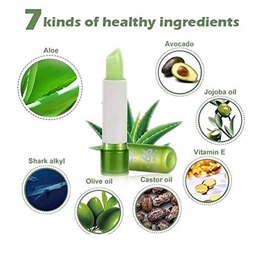 2 Pack Aloe Vera Lipstick, Firstfly Long Lasting Nutritious Lip Balm Lips Moisturizer Magic Temperature Color Change Lip Gloss (Green) - Thumbnail 6