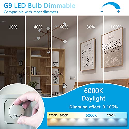 ONSTUY Bombilla LED G9 Regulable,6000K Blanco Frío,4W G9 Bombillas LED,Lámpara Halógeno Equivalente 40W,400Lm,Ángulo de Luz de 360°,AC 220-240V,Sin Parpadeos,Paquete de 5