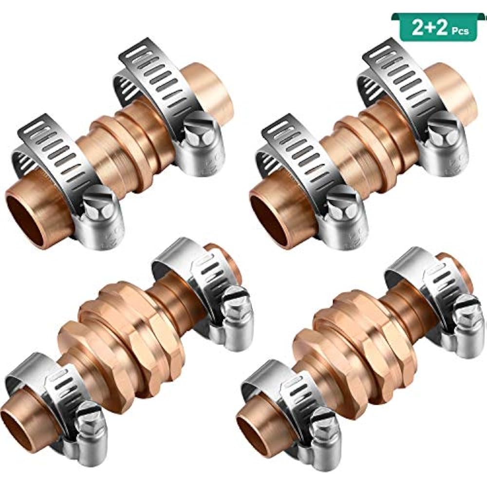 4 Sets 5/8 Aluminium Garden Hose Repair Mender Kit With Clamps, Splicer