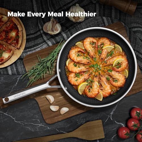naturepan Hybrid Ceramic Frying Pan 20cm, 5-Ply Diamond-Titanium Nonstick Stainless Steel Pan, Hexagon Surface, Dishwasher/Oven Safe