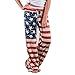 4th of July Women's American Flag Drawstring Wide Leg Pants Leggings (US 2/S, Red)