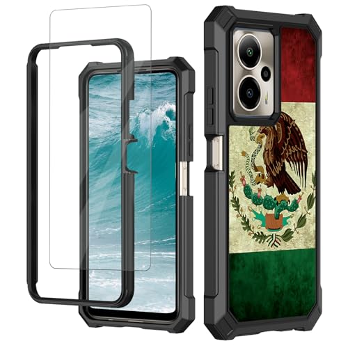 for Cricket Outlast 5G 2024 Case for AT&T Motivate Pro 5G Case with Tempered Glass Screen Protector Full-Body Heavy Duty Shockproof Protective Rugged Bumper Corner Cover, Mexico Mexican Vintage Flag