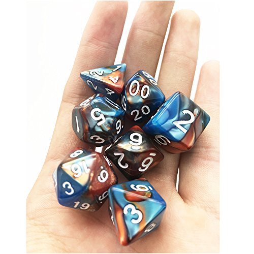 Oun Nana Polyhedral 7-Die Dice Set-Blue-Brown with White
