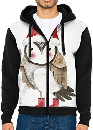 KARMM Men's Sweatshirt Hoodies Owl With Christmas Cap Zipper Closure Hoodie Hooded Sweater Belt Hat And Pockets