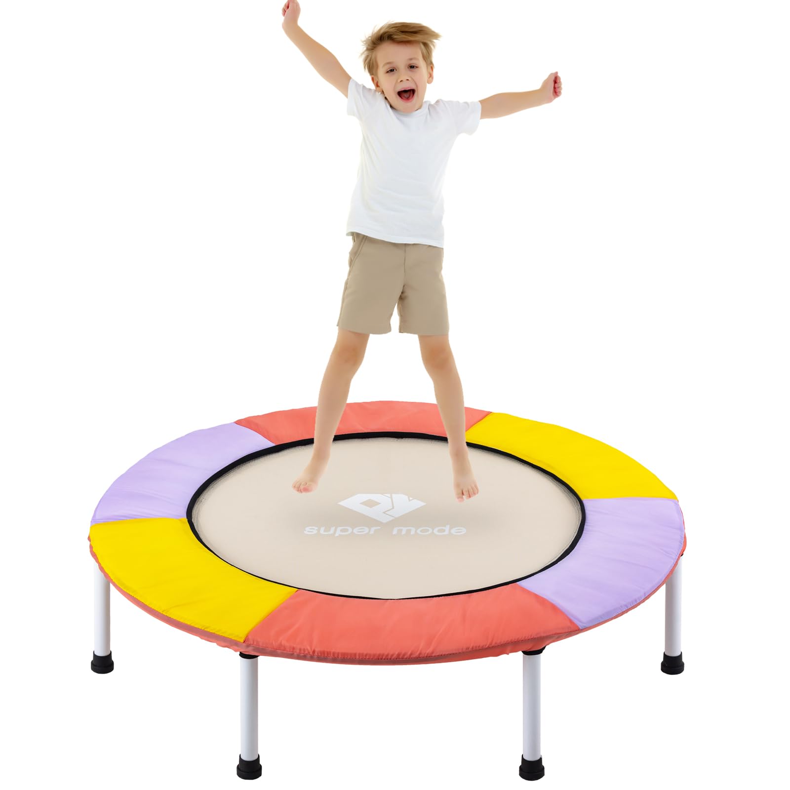Photo 1 of PY SUPER MODE 36 inches Toddler Trampoline - Upgraded Kids Trampoline Indoor for Ages Over 6 with 170lbs Max Load Capacity, One-Piece Jump Mat Design for Enhanced Stability, Stronger, Purple & Beige