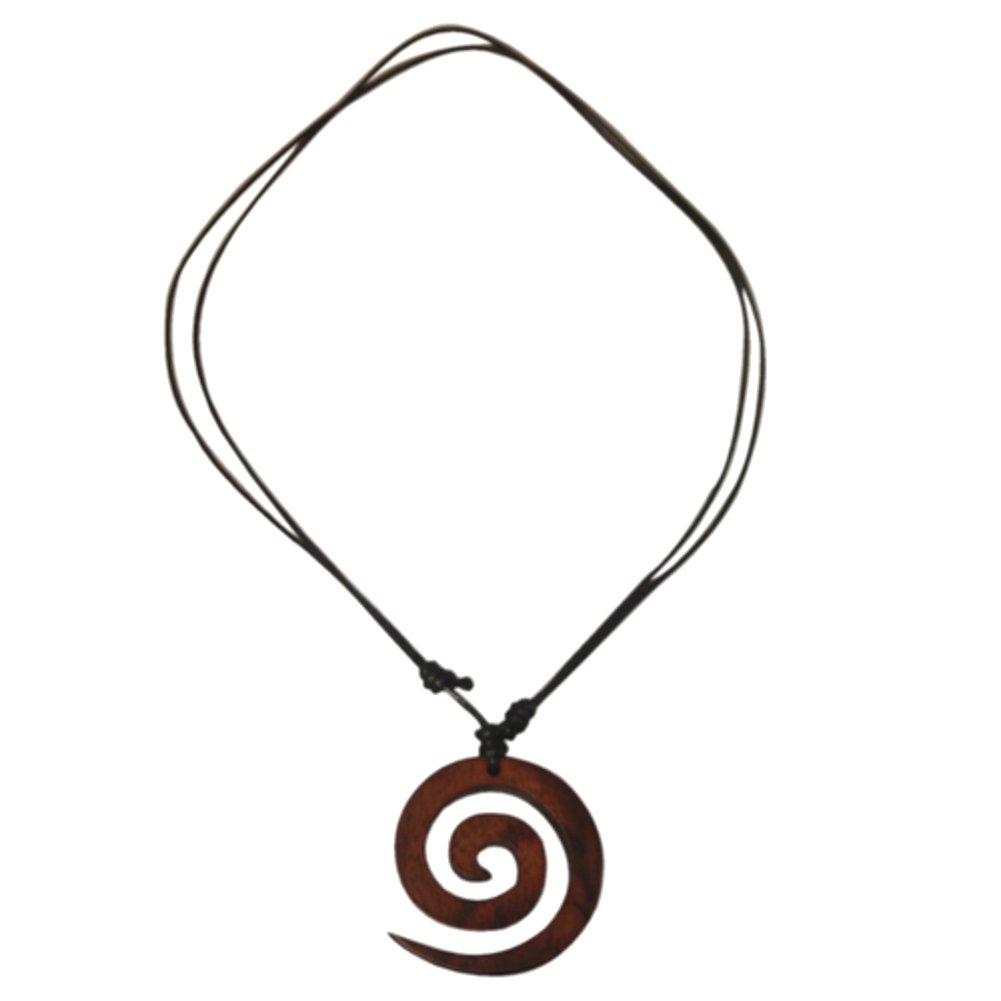 Chic-Net-warp wood black chain from cotton with a spiral brown wooden pendant Sonoholz- handgeschnitzt- approximately 4cm diameter