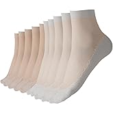 POTXRESD 10-20 Pairs Nylon Socks for Women's Sheer Ankle Socks Reinforced Bottom and Toe Silk Thin Sole Elastic Socks