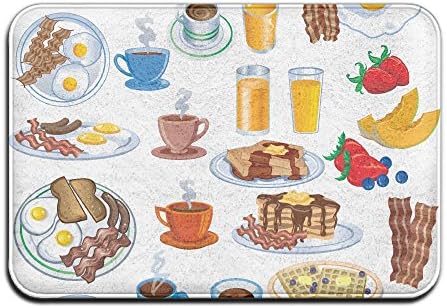 Yangaaaa Lovely Meat Eggs Cake Breakfast Outdoor Rubber Mat Front Door Mats Porch Garage Large Flow Slip Entry Carpet Standard Rug Home 23.62" 15.74"