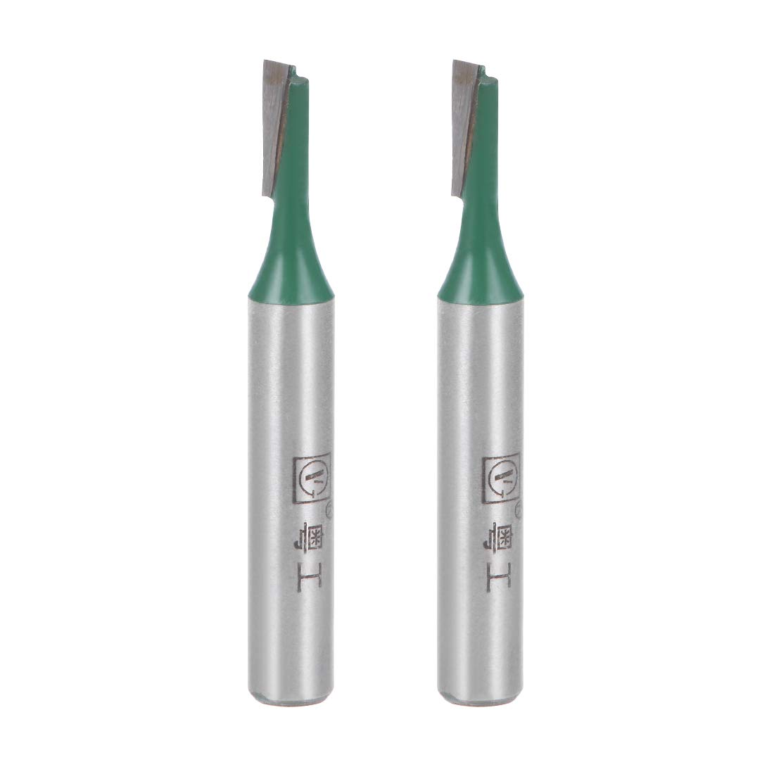sourcing map Router Bit 1/4" Shank 1/8" Cutting Dia Single Straight Flute Carbide for Woodworking Carpentry Milling Cutter Tool Green 2pcs