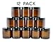 4-Ounce Amber Glass Straight Sided Jars (12-Pack); Great Containers for Cosmetics, Lotions, Body Scrubs & Balms