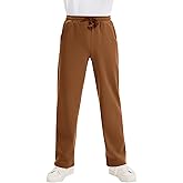 Flygo Boys Sweatpants Baggy Open Bottom Athletic Pants Active Fleece Jogger Sweatpants with Pockets(Brown-L)